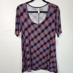 LuLaRoe Perfect T Medium NWT. Black Red Blue Blouse. Scoop Neck Shirt.